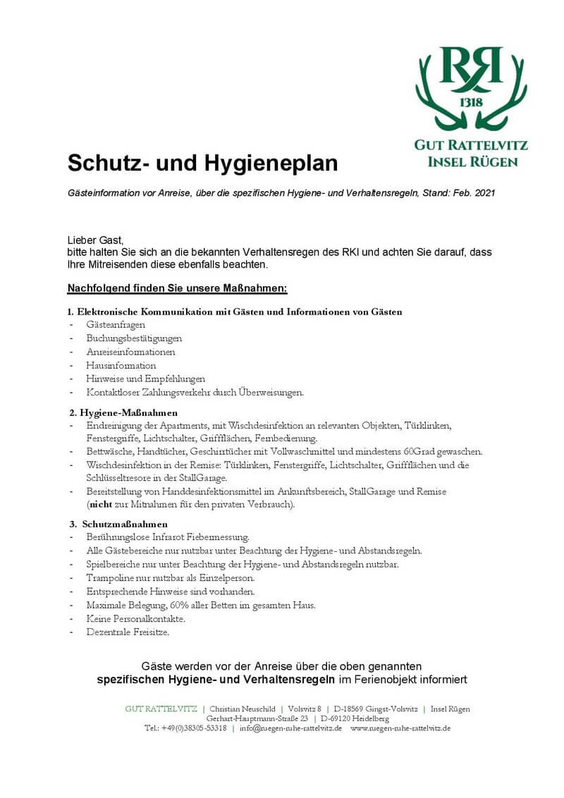 Schutz Hygieneplan Gut Rattelvitz 2021